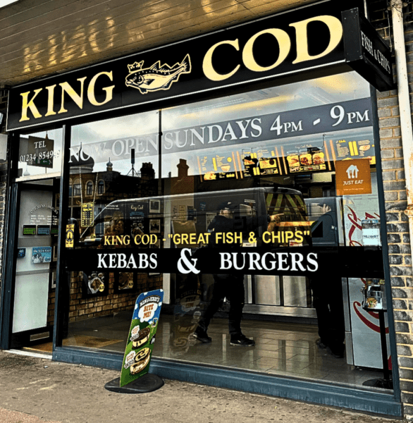 Front of King Cod fish and chip shop